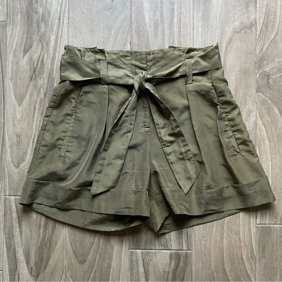 Theory Pants - Theory 100% silk olive army green paperbag waist belted self tie shorts size 2